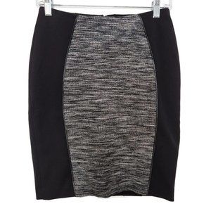 H&M Skirt 6 Black Color Block Stretch Woven Zip Back Textured Career